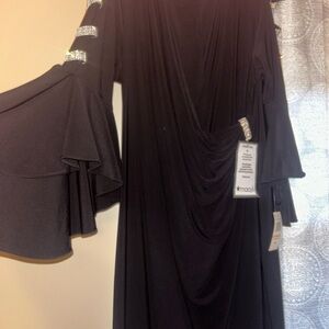 Chic Black Long Sleeve Dress with Silver Details